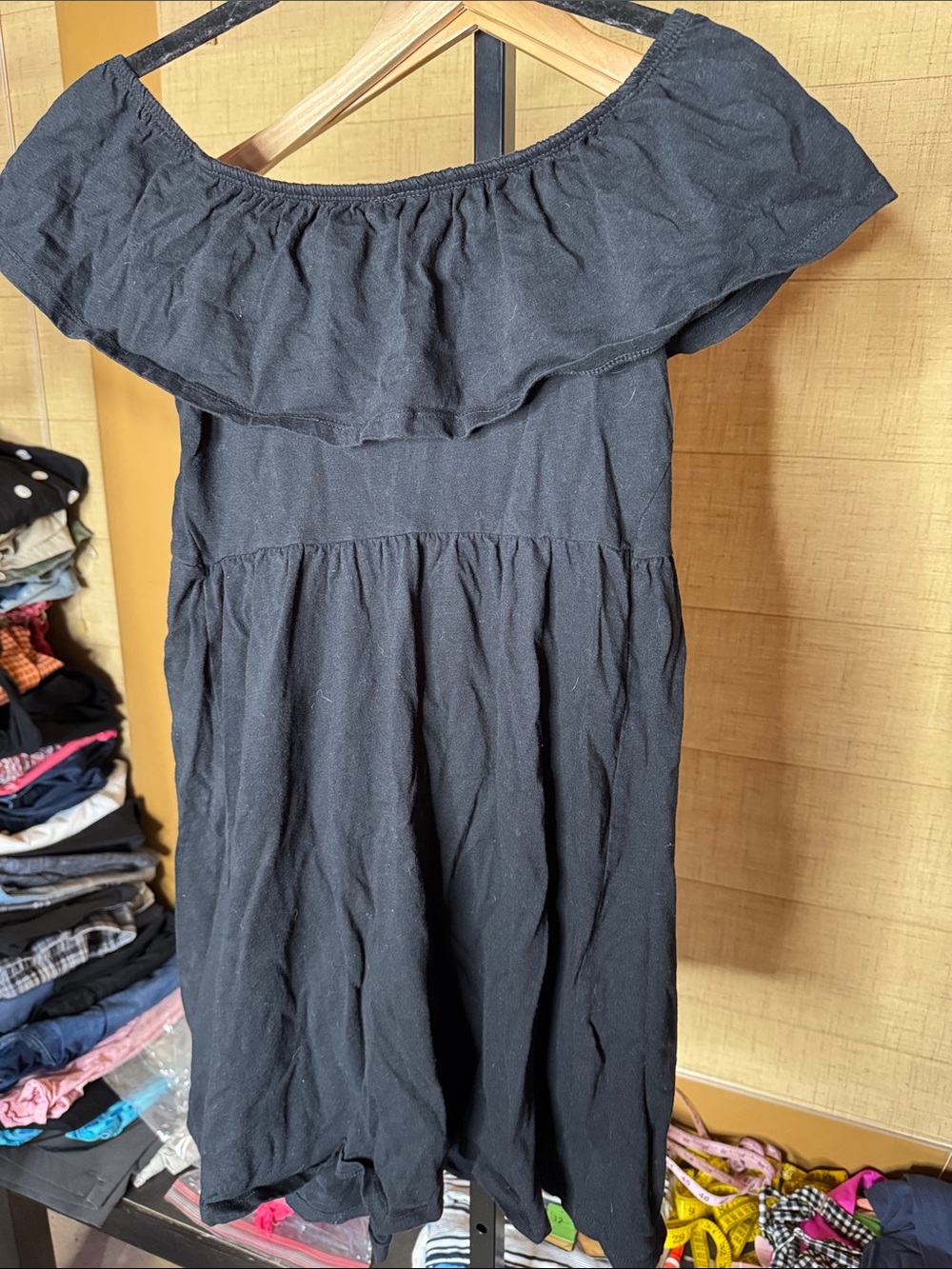 NWOT ASOS Black Off Shoulder Ruffle Button Front Mini Dress Size 4 - Picture 8 of 8